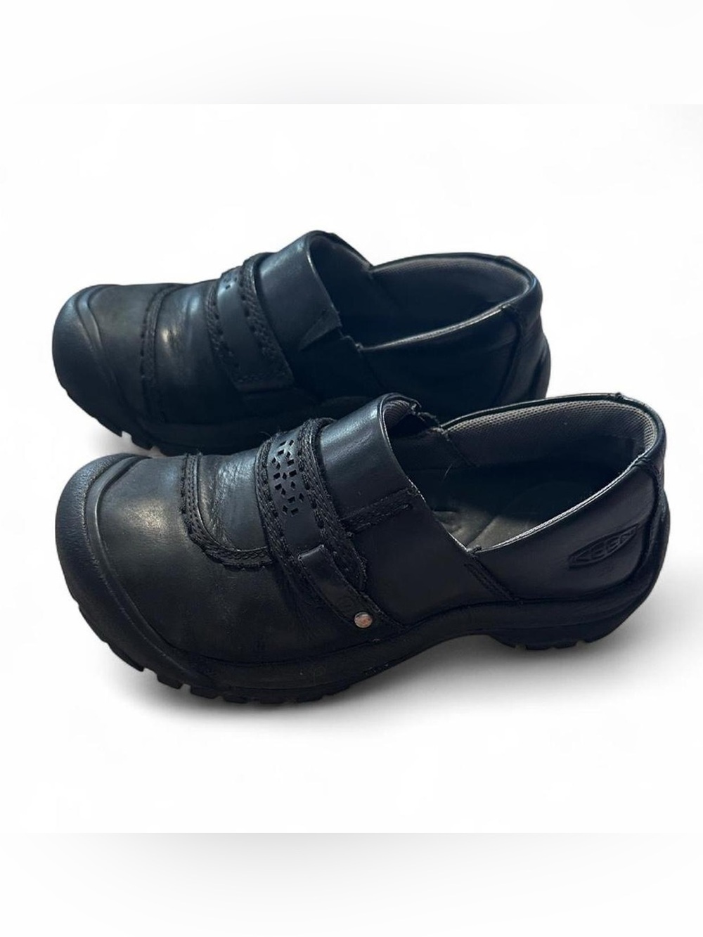 Black Keen leather slip on loafer shoes gorpcore hiking walking